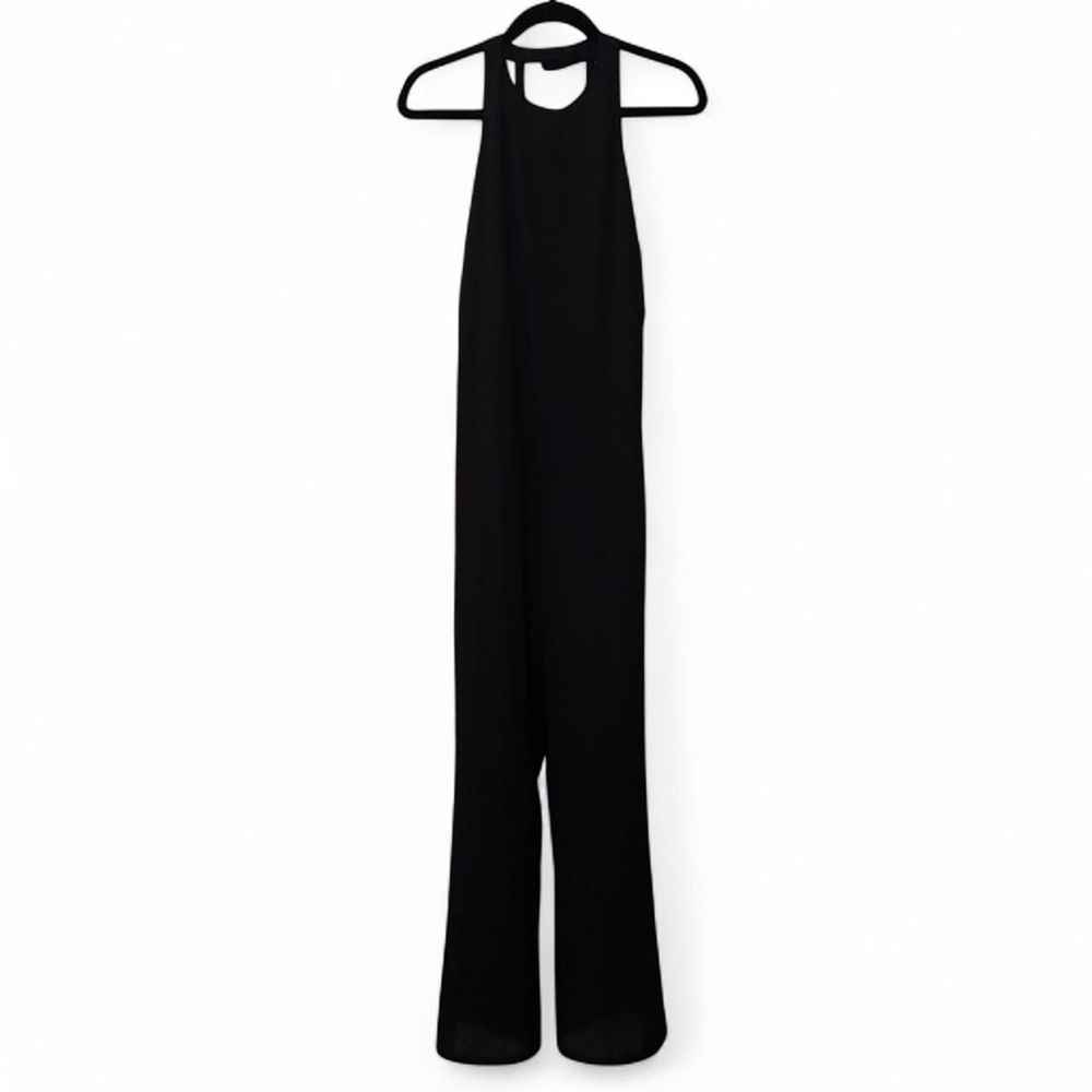 NWT LA Hearts by PACSUN VTG 2010s Black A-Line Open-Back Halter Jumpsuit — LARGE